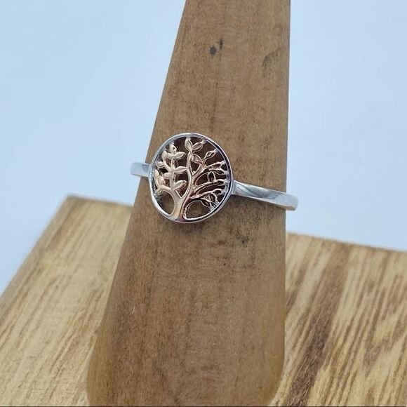Tree Of Life Solid Sterling Silver Two -Tone Ring Rose Gold sizes 6,7 - Picture 1 of 6